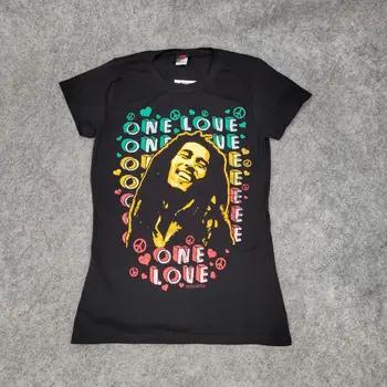 Bob Marley Shirt Teens Medium Black 2008 Big Graphic Print Tee ilgomis rankovėmis