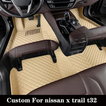 Custom Car Floor Kilimėlis Nissan X Trail T32 2017 2018 2019 2020 odinės pagalvėlės Kojų pagalvėlės Prabangus moteriškas kilimas Auto aksesuaras