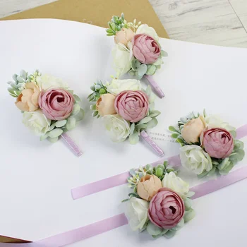 Dirbtinis mišrus šilkas Rose Wrsit Corsages for Prom Bridesmaid Flowers Pins Ceremony Wedding Boutonnieres Prom бутоньерка на руку