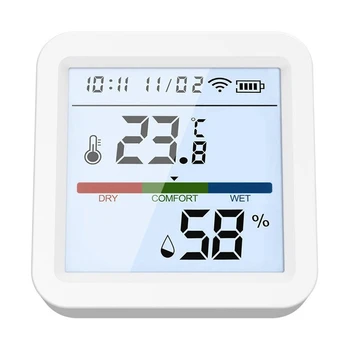 Drėgmės jutiklis Foninio apšvietimo ekranas Programos valdymas Temperatūros aliarmo jutiklis su laikrodžio funkcija namams