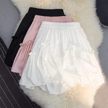 Elastic High Waist Kawaii Cute Sweet Puffy Sijonas Solid Color su apsauginiais šortais Slim Irregular Jupe Y2k Faldas Mujer Moda 2023