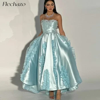 Flechazo prabangios šviesiai mėlynos prom suknelės Moteriškos berankoviai karoliukai A Line Formal Party Vakarinė suknelė moterims 2024 فساتين السهرة