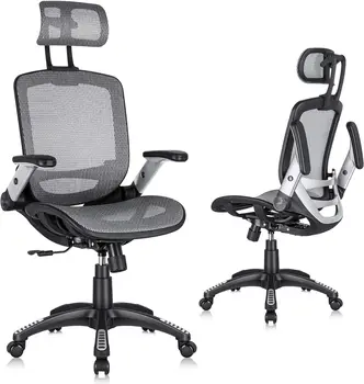 GABRYLLY Ergonomic Mesh biuro kėdė, aukšto atlošo stalo kėdė - reguliuojama galvos atrama su atverčiamomis rankomis, pakreipimo funkcija, juosmens