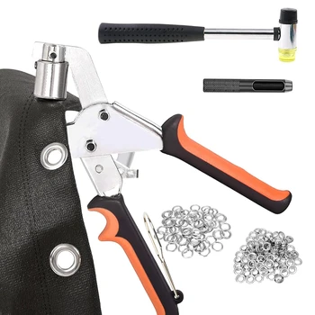 Grommet įrankių rinkinys metalinė rankinė įvorės presavimo mašina su 500vnt 3/8 colių įvorėmis ir guminiu plaktuku