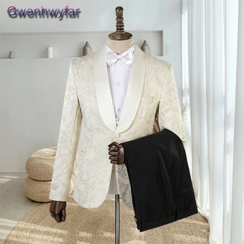 Gwenhwyfar Custom Shawl Lapel vestuvinės suknelės kostiumas vyrams Slim Fit Party Prom Ter Masculino trijų dalių rinkinys Jaunikio smokingai 2023