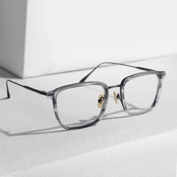Japonų rankų darbo kvadratinių akinių rėmelis Vyrai Vintage Titanium Acetate Optiniai akiniai Moterų prekės ženklo dizainas Receptiniai akiniai