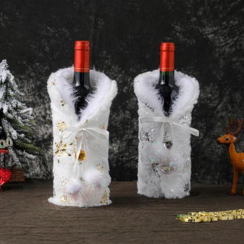 Kalėdinė snaigė Baltas pliušinis vynas Butelio dangtelis Linksmų kalėdinių šampano butelių dangtelio dekoras Namų kalėdinio stalo dekoras