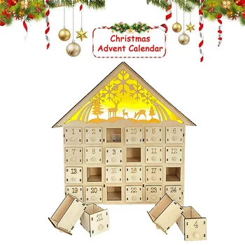 Kalėdų atgalinės atskaitos kalendorius su stalčiais LED lemputės Daugiafunkcinė daiktadėžė vaikams Šeimos draugų dovana