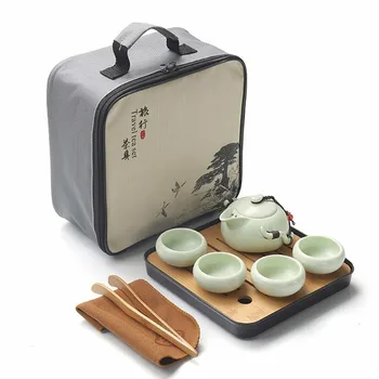 kinų kelionių Kung Fu arbatos rinkinys Keraminis nešiojamas arbatinukas Porcelianinis arbatinukas Gaiwan arbatos puodeliai Arbatos ceremonija Arbatos puodelis su kelioniniu krepšiu