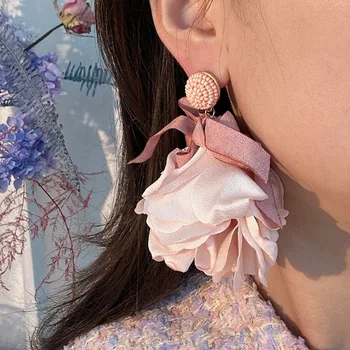Kpop Papuošalai Korėjietiško stiliaus aksesuarai Perdėtas spalvingas gėlių auskarai Bowknot Dangle auskarai Klasikiniai romantiški auskarai