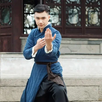 Kung Fu Hanfu kovos menai Wong Fei pakabino Yip Man Wing Chun spektaklio kostiumas Senovinis kostiumas Ilgi marškiniai Hanfu chalatas