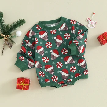 Kūdikio naujagimio kalėdinė apranga Vakarietiškas kūdikių burbulų romperis Mielas vakarietiškas karvės atspaudas Kalėdinių drabužių rinkinys