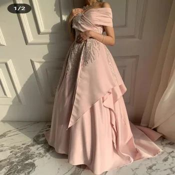 Mignon Satin A-line Off-the-shoulder Iškirptė Aplikacijos Prom suknelė Grindų ilgio oficiali elegantiška vakarinė vakarėlio suknelė moterims 2023