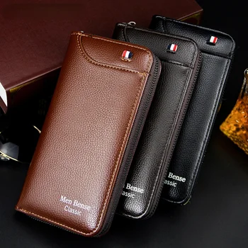Nauja ilga piniginė Vyrų verslo reikalai Užtrauktukas Multi-card Didelės talpos rankinė Fashion Leisure Mobile Bag piniginė