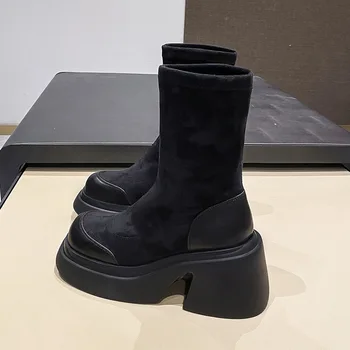 Nauja moterų dizainerių tendencija Keksas Storapadis kulnas Padidinti lieknėjimą Elastiniai batai Aukšti batai Martino batai Platforminiai batai