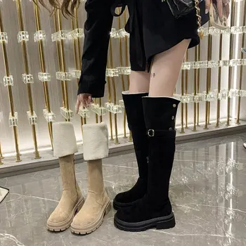 NAUJI kvadratiniai kulniukai Žieminiai modernūs batai moterims 2024 Fashion Med Kulnas Guminiai moteriški batai Įsispiriami apvalūs kojų aulinukai Angliškas stilius