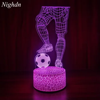 Nighdn 3D naktinė lemputė berniukams 3D vizualinė iliuzijos lempa akrilinė LED futbolo naktinė lemputė 7 spalvos Keisti namų miegamojo dekoras
