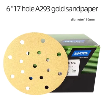 Norton diskinis švitrinis popierius 6 colių 17 skylių 150mm, sausas užtepimas senų dažų paviršių šlifavimui, metalo ir medžio poliravimas