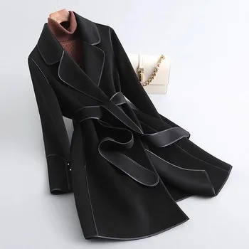 Office Lady Woolen Moteriškas paltas 2023 ruduo/žiema Nauji dvipusiai kašmyro vilnos paltai Solid Lapel Elegantiška korėjietiška mada Jacke
