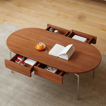 Ovalus mažas medinis kavos staliukas Dizainas Vintažinis stilius Paprasto stiliaus kavos staliukas Svetainės dekoravimas Mobilador namo baldai