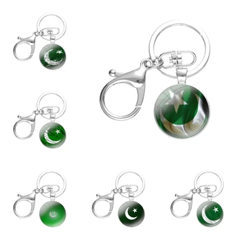 Pakistano vėliava Raktų pakabukai Rankų darbo stiklo kabošono lydiniai Raktų pakabukai