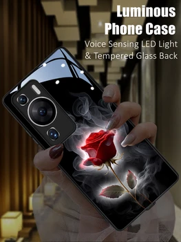 Pora rožė spalvinga LED šviesa Švytinti šviečianti grūdinto stiklo telefono dėklas, skirtas Huawei P40 P50 P60 Mate 30 40 50 Nova 10 Pro Plus