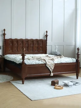 prancūziška retro lova moderni paprasta iš anksto priklausanti sena raižyta kolona medžio masyvo dvigulė lova