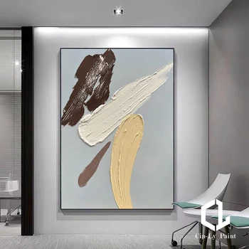 Rankų darbo modernus abstraktus minimalistinis storas potėpis Aliejinė tapyba ant drobės Prabangus sienų menas svetainei Namų restorano dekoras
