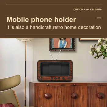 Retro televizoriaus stovas telefonui Creative Wood TV stiliaus laikiklis Laikiklis su garsiakalbiu Universalūs mobiliojo telefono priedai Vonios kambario virtuvė