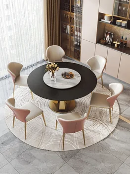 Roko lentos valgomojo stalas modernus paprastas ir prabangus apskritas stalas su patefonu