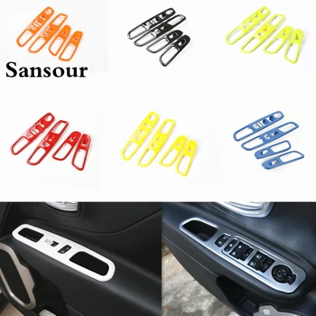 Sansour For JEEP Renegade 2015 2016 2017 ABS Pearl Chrome Inside Interior Door buttons panel Cover Trim 8 Colors