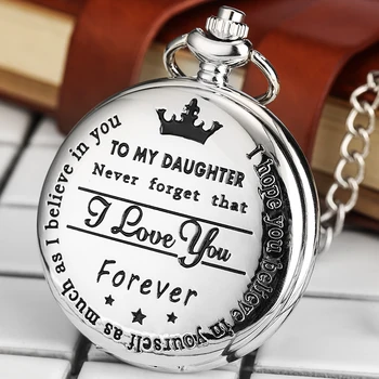 To My Daughter I Love You Forever Personalized Text Quartz Pocket Watch Antique Style Birthday Gift Fob Chain Pakabukas Laikrodis