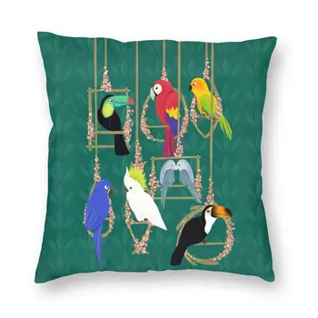 Tropical Getaway Parrot Birds Cushion Cover Sofa Decoration Cockatiel Budgie Toucan Square Throw Pillow Case 45x45cm