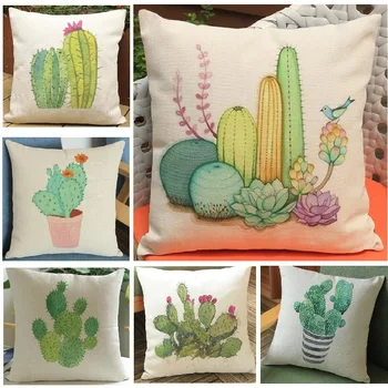 Tropinės pagalvėlės užvalkalas Kaktuso spausdinimas Lino mėtymo pagalvės dėklas Automobilinės sofos užvalkalas Dekoratyvinis pagalvės užvalkalas Decorativos