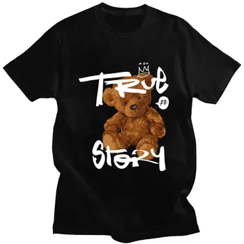 True Story Bear Fashion Marškinėliai Harajuku Vyrai Moterys Street Style marškinėliai Hip Hop poros Trumpomis rankovėmis Medvilniniai marškinėliai su kaklu Tee