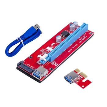 Ver007s PCI-E stove 1X į 16X USB PCI Express stovo maitinamo adapterio kortelė 60Cm USB 3.0 prailginimo laidas, skirtas Bitcoin (raudona)
