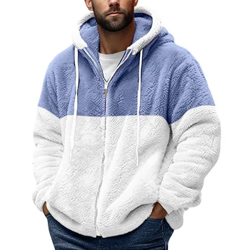 Vyriškas džemperis su gobtuvu Vilnonis paltas Vyriškas kontrastas Rudens žieminė striukė su gobtuvu su gobtuvu 2024 m Gatvės apranga Laisvi šilti viršutiniai drabužiai ilgomis rankovėmis