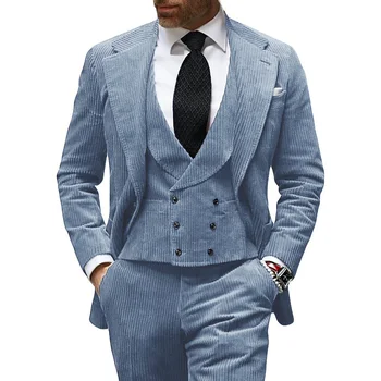 Vyriškas trijų dalių kostiumas Velvetas Vienpusis švarkas Vestuvinis kostiumas Vyriški kostiumai vestuvėms Vyriški kostiumai Slim Fit Kelnių komplektai Vyrai