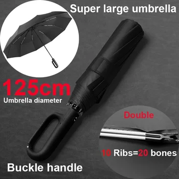 Vėjui atsparus didelis skėtis vyrams 10 šonkaulių Visiškai automatinis skėtis Stiprus lietus Kelionės lauke 3 sulankstomi skėčiai verslo skėčiai