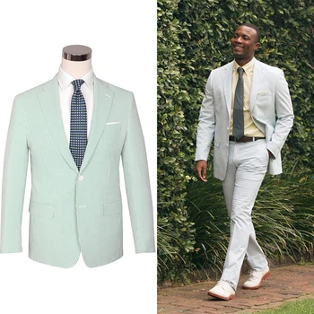 Žalias vyriškas kostiumas 2 vnt Blazer Kelnės One Button Peaked Lapel Business Pinstripes Oficialus vestuvių jaunikis Pritaikytas kostiumas Homme