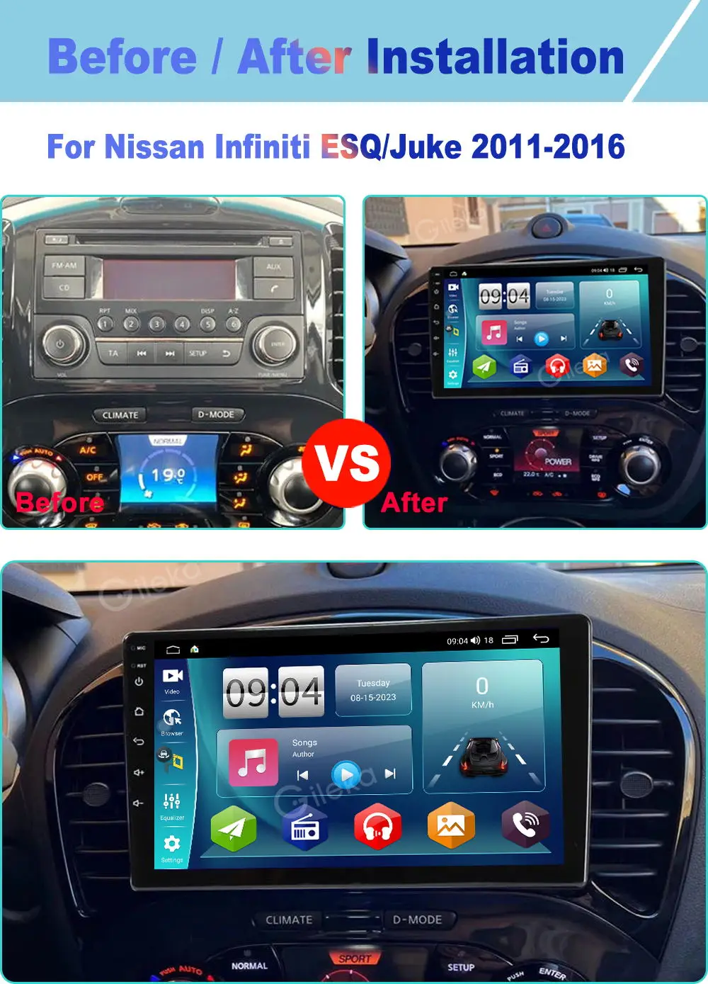 Android Car one din Radio for Nissan Infiniti ESQ/Juke 2011-2016 Car Multimedia Video Player Navigation GPS 4G WIFI Carplay