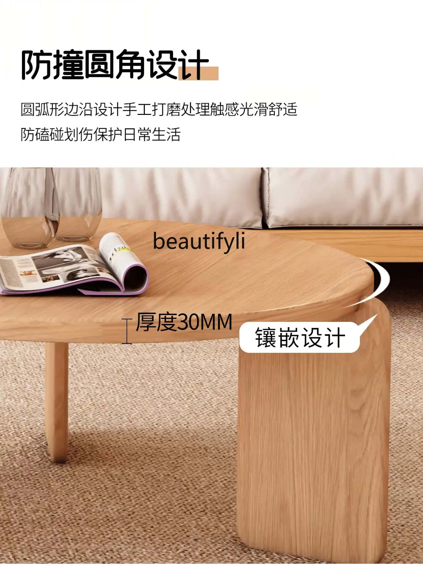 japoniško stiliaus apvalus Kavos staliuko derinys Marmurinis aukštas ir žemas arbatos stalas Baltas vaškas Šiaurietiškas paprastas medžio masyvo arbatos stalas